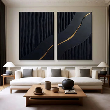 סט מינימלי 2 תמונות - טקסטורה שחור-זהב