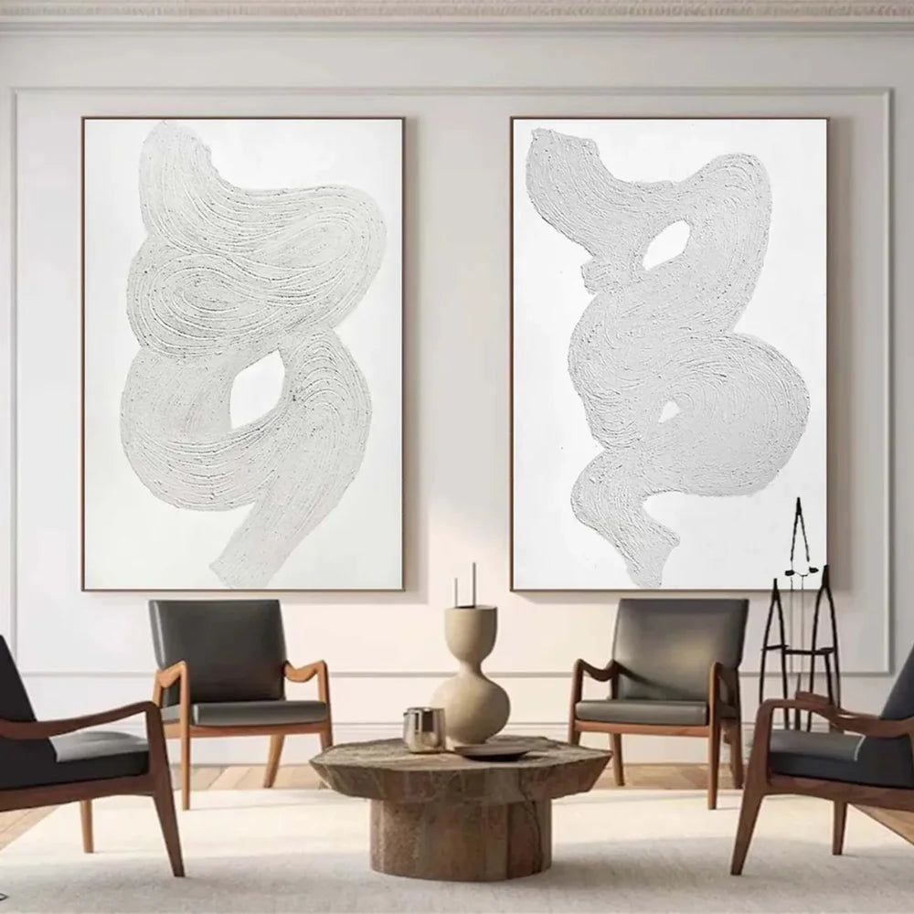 סט מינימלי 2 תמונות - טקסטורה לבנה-אפורה