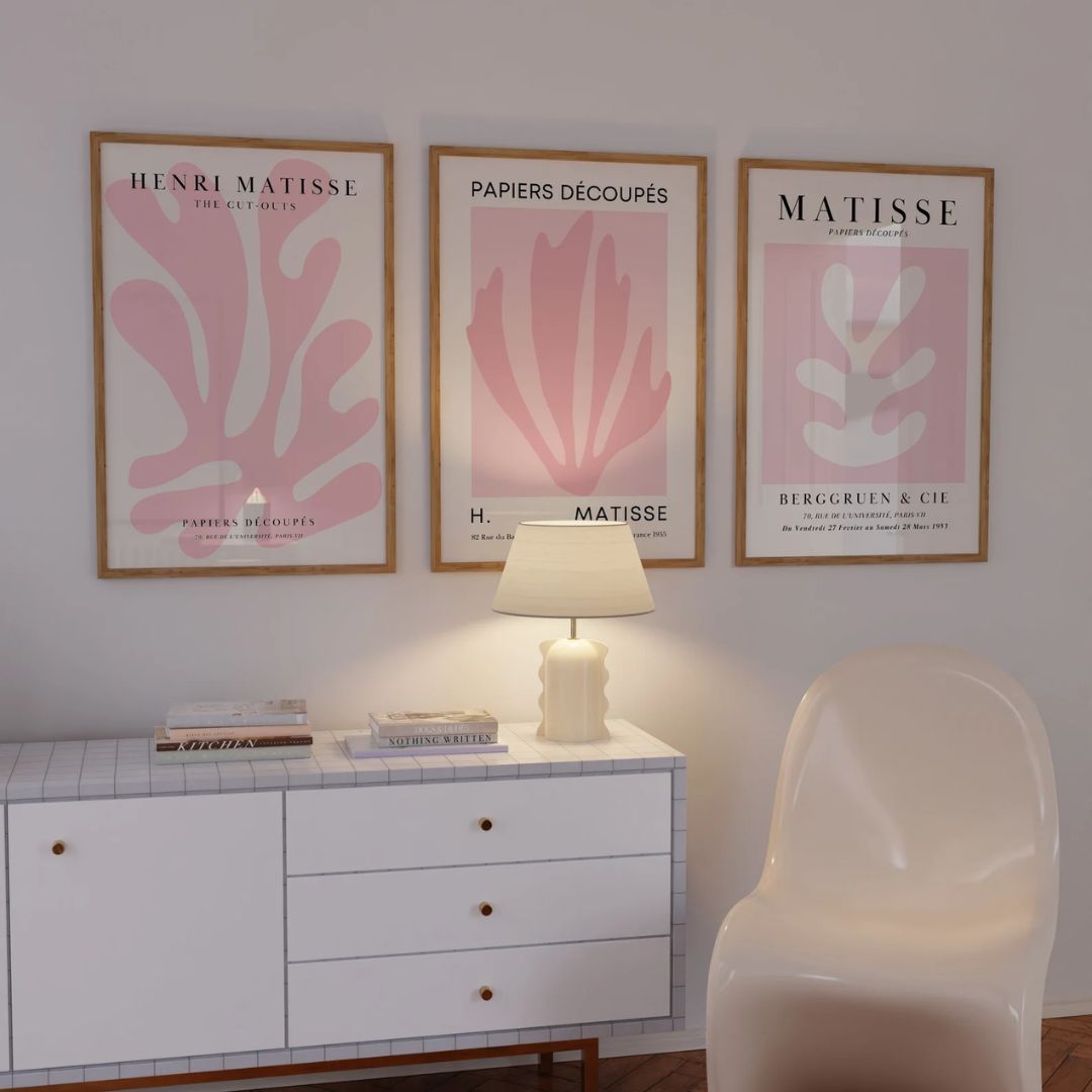 סט 3 תמונות ילדים ונוער - מאטיס בגוון ורוד עדין