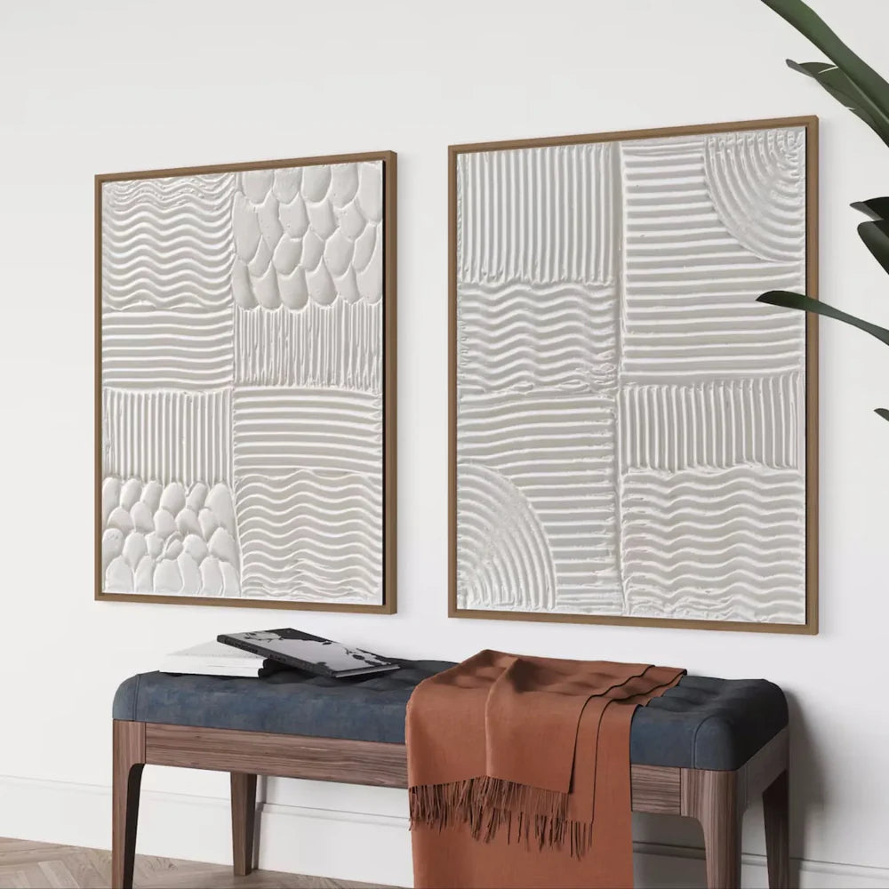 סט מינימלי 2 תמונות - טקסטורה לבנה