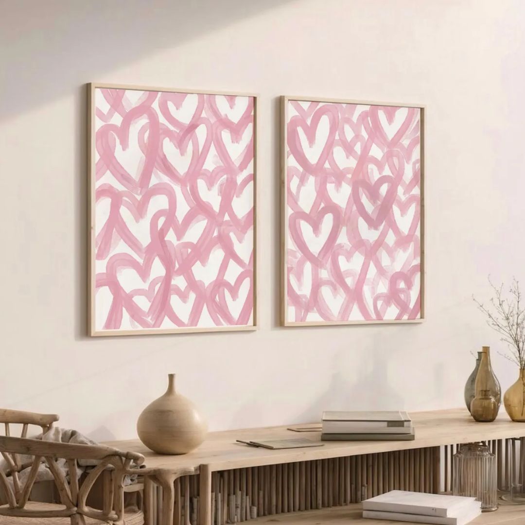 סט 2 תמונות ילדים ונוער - איורי לבבות