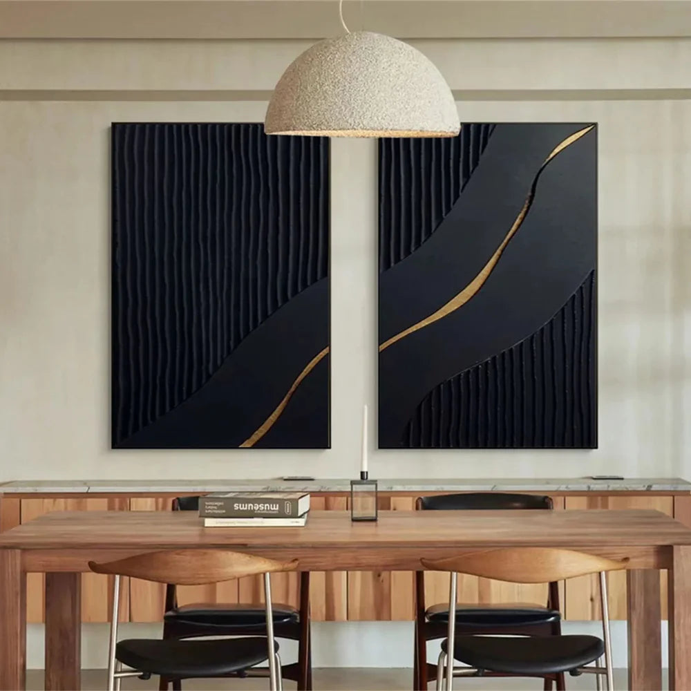 סט מינימלי 2 תמונות - טקסטורה שחור-זהב