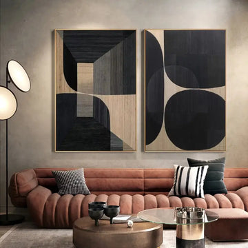 סט אבסטרקטי 2 תמונות - חום שחור