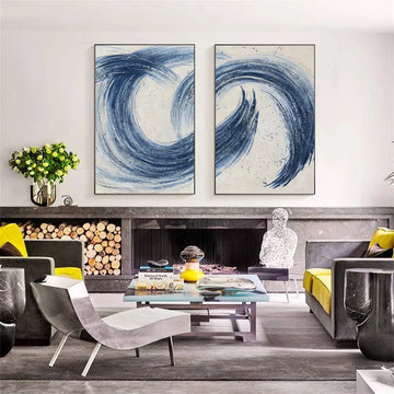 סט אבסטרקטי 2 תמונות - לבן כחול