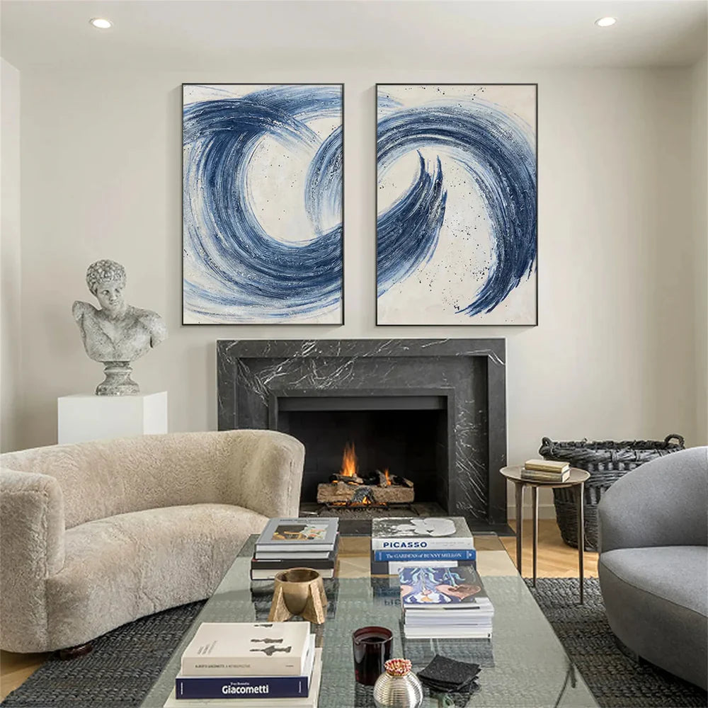 סט אבסטרקטי 2 תמונות - לבן כחול