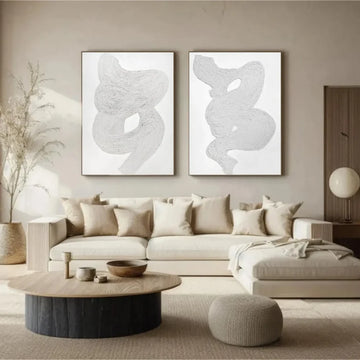 סט מינימלי 2 תמונות - טקסטורה לבנה-אפורה