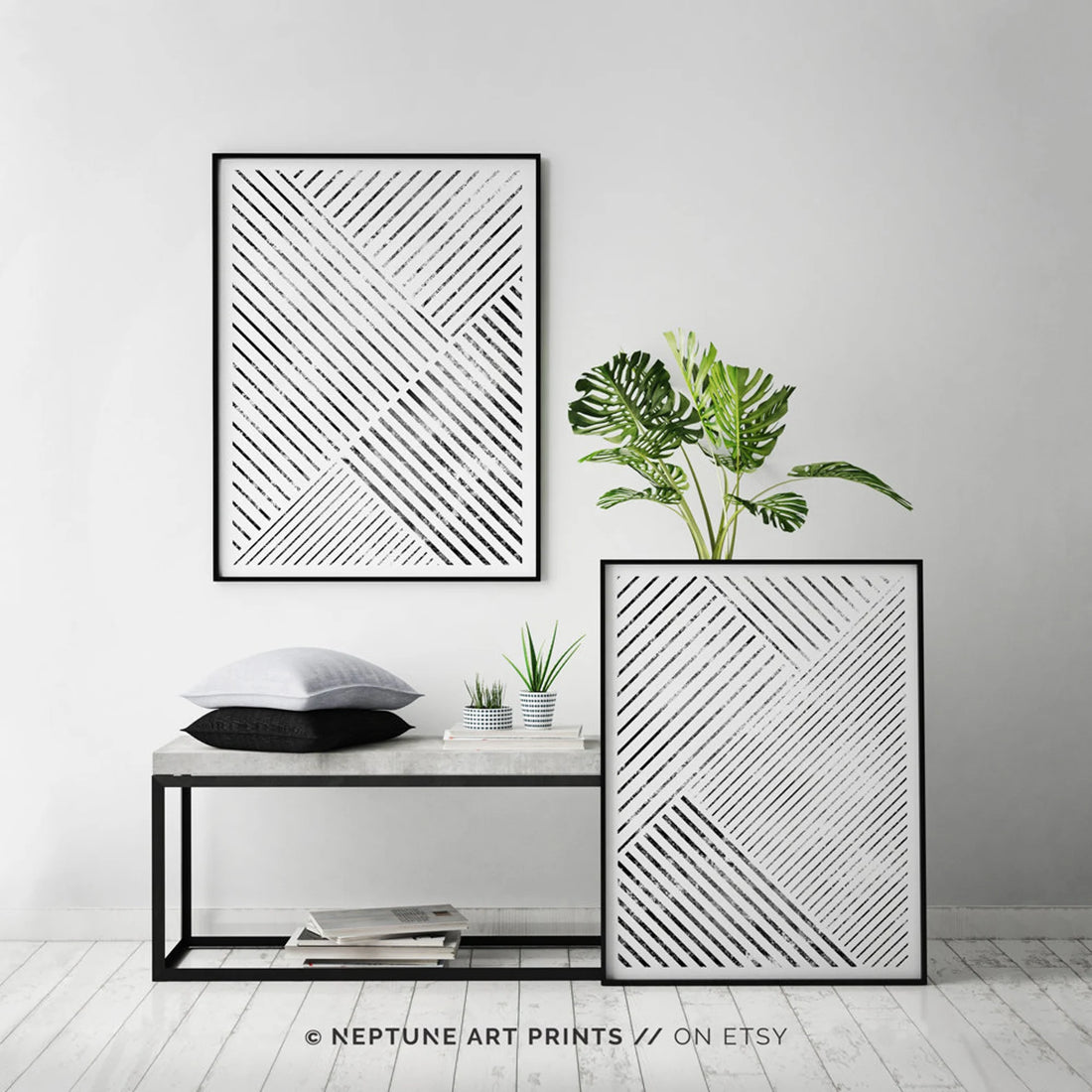 סט אבסטרקטי 2 תמונות - גיאומטרי לבן