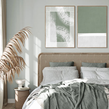 סט אבסטרקטי 2 תמונות - ירוק לבן