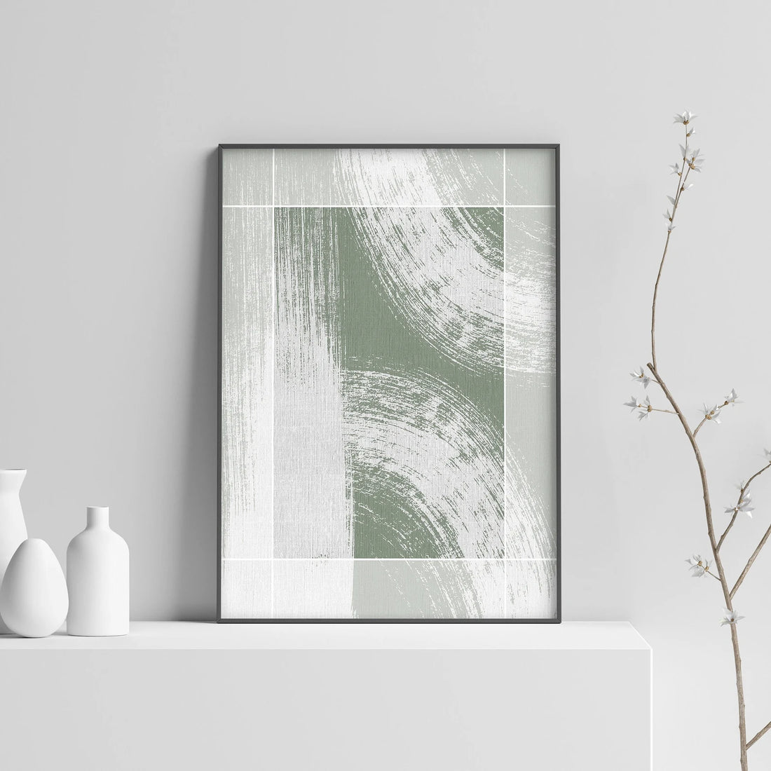 סט אבסטרקטי 2 תמונות - ירוק לבן