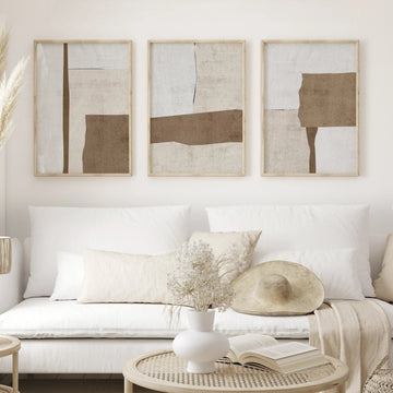 סט אבסטרקטי 3 תמונות - חום בז'