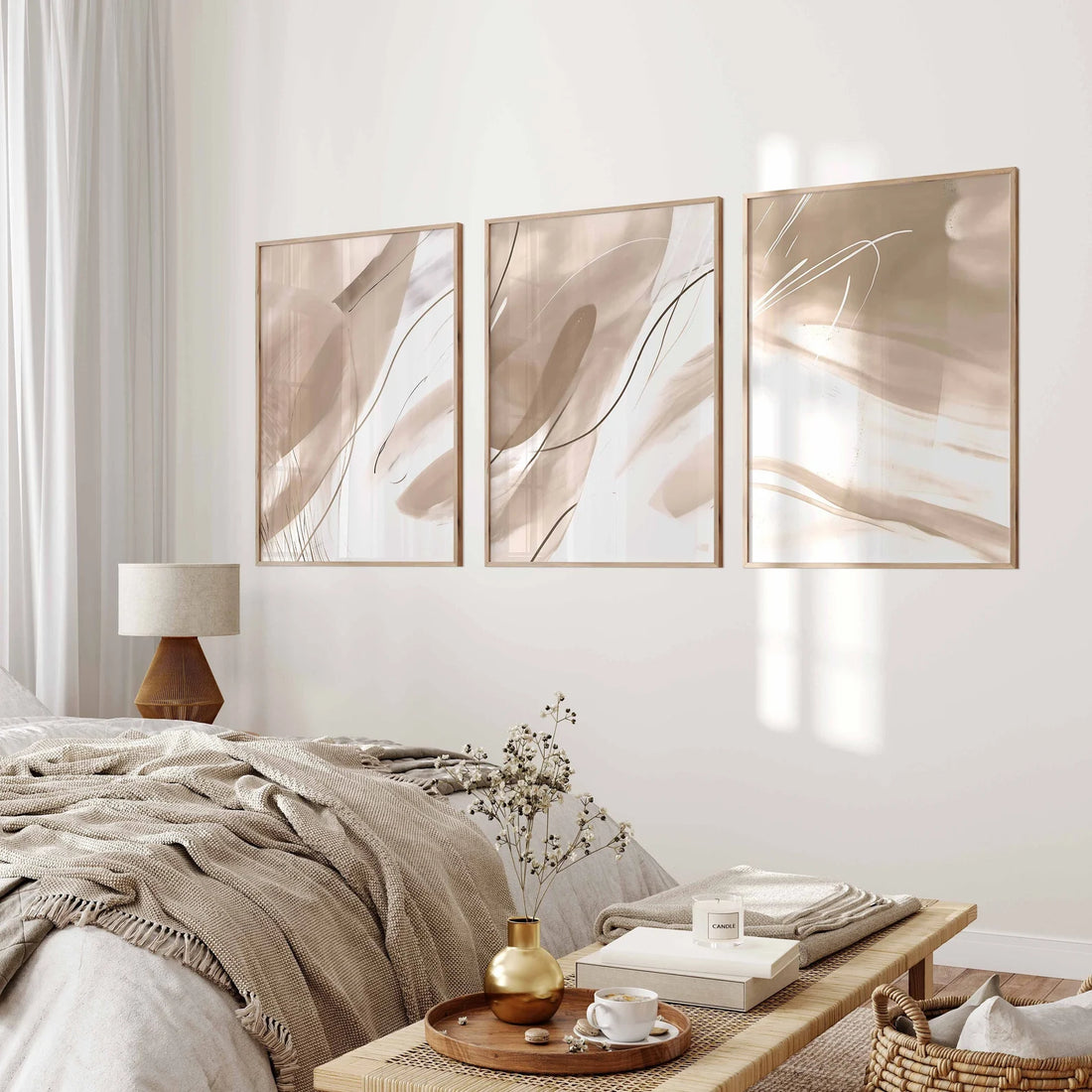 סט אבסטרקטי 3 תמונות - בז' מודרני