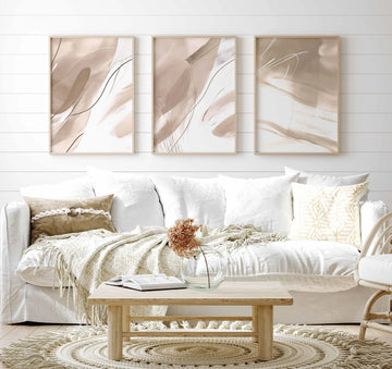 סט אבסטרקטי 3 תמונות - בז' מודרני