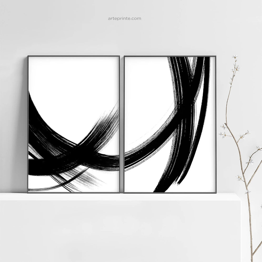 סט אבסטרקטי 2 תמונות - שחור לבן
