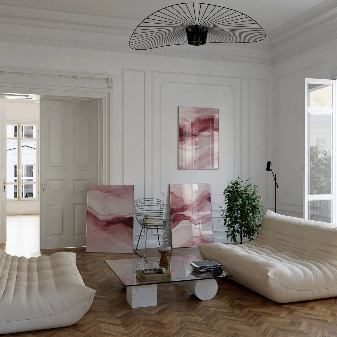 סט אבסטרקטי 3 תמונות - יין אדום