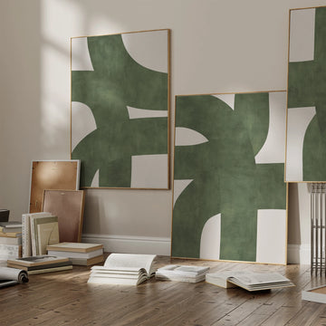 סט אבסטרקטי 2 תמונות - לבן ירוק